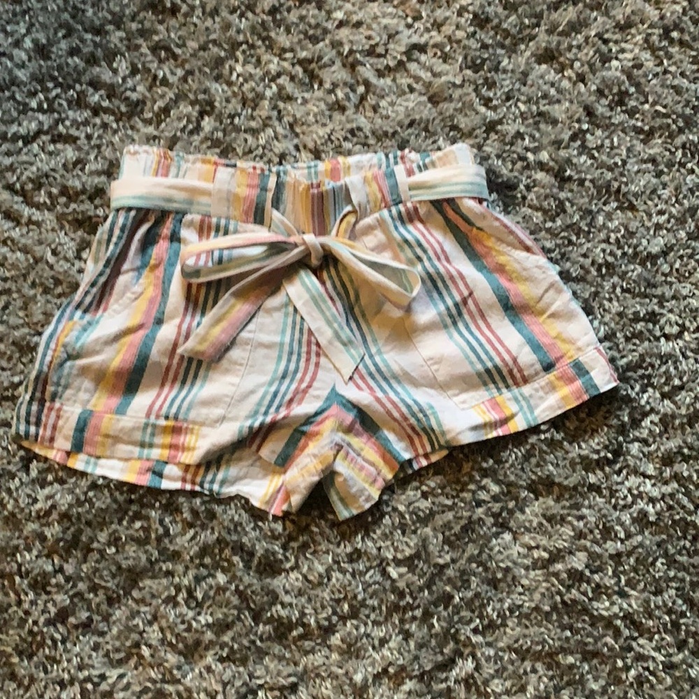 striped shorts with tie belt